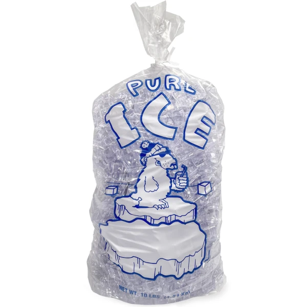 10 lb Ice Bags Plain Top On Wicket PURE ICE 10 lb Ice Bags Plain Top On Wicket PURE ICE with Ice in Bag