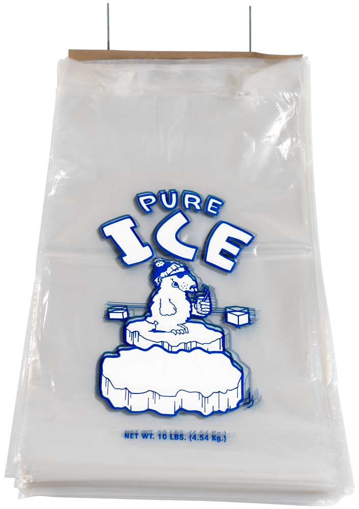 10 lb Wicketed Plain Top "PURE ICE" Plastic Ice Bags 12" x 20" + 3