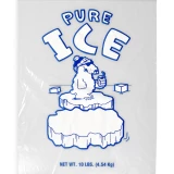 Close up of 10 lb Ice Bags PURE ICE - 500/Case Print on Front of Bag