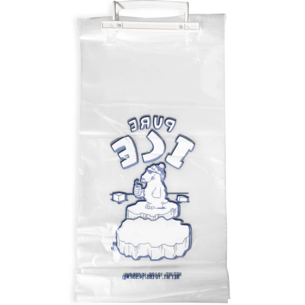 10 lb Plastic Wicket Ice Bag PURE ICE Back Back of 10 lb Ice Bags with Plastic Wicket PURE ICE