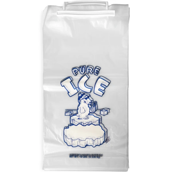 10 lb Plastic Wicket Ice Bag PURE ICE Front Front of 10 lb Ice Bags with Plastic Wicket PURE ICE