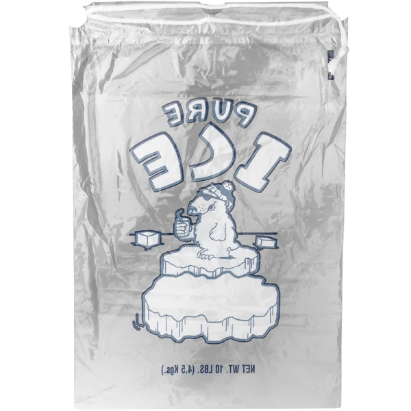 10 lb Pure Ice Icebags with Drawstring Back Back of 10 lb Pure Ice Icebags with Drawstring