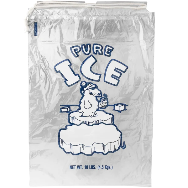 10 lb Pure Ice Icebags with Drawstring Front Front of 10 lb Pure Ice Icebags with Drawstring