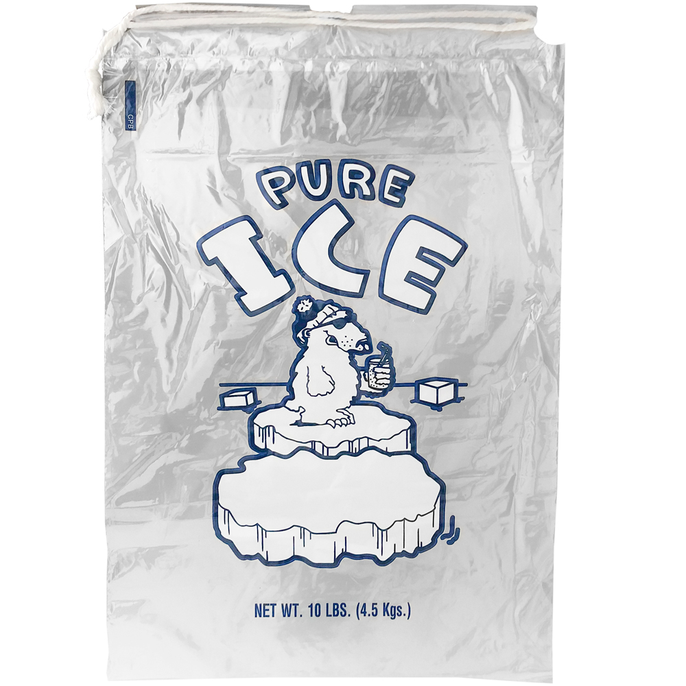 Front of 10 lb Pure Ice Icebags with Drawstring