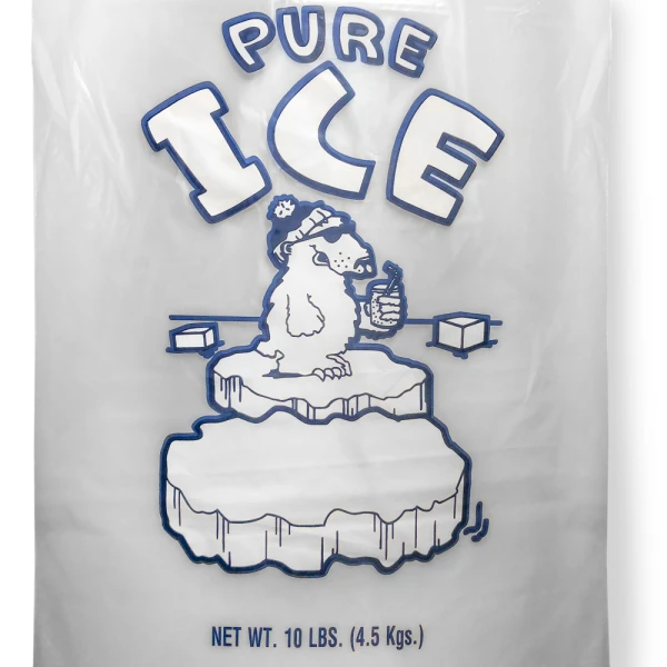 10 lb Pure Ice Icebags with Drawstring Print Close up of Print on Front of 10 lb Pure Ice Icebags with Drawstring