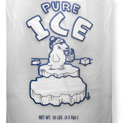 Close up of Print on Front of 10 lb Pure Ice Icebags with Drawstring