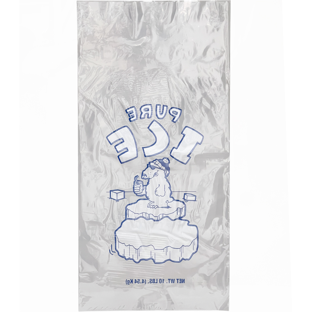 Back of 10 lb. Plastic Ice Bag - PURE ICE Polar Bear