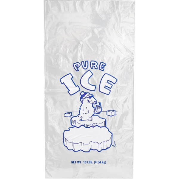 10 lb Plain Top Ice Bag PURE ICE Front Front of 10 lb. Plastic Ice Bag - PURE ICE Polar Bear