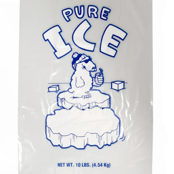 10 lb Plain Top Ice Bag PURE ICE Print Print on Front of 10 lb. Plastic Ice Bag - PURE ICE Polar Bear