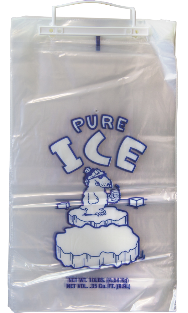 10 lb PURE ICE Ice Bag on Wickets with Polar Bear graphic