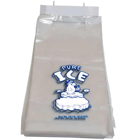 20 lb Wicketed Pure Ice Plastic Ice Bag Polar Bear