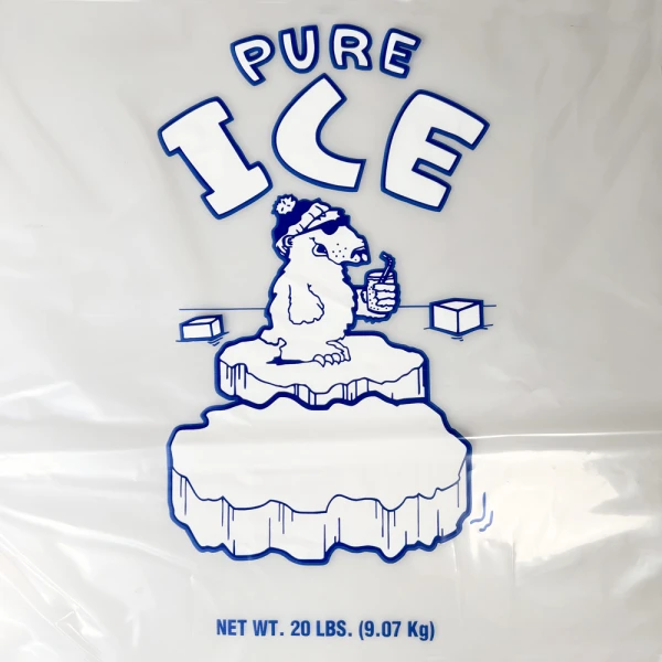 20 lb Plain Top Ice Bag Print Close up of 20 Pound Plain Top PURE ICE ice bag - Polar Bear Print