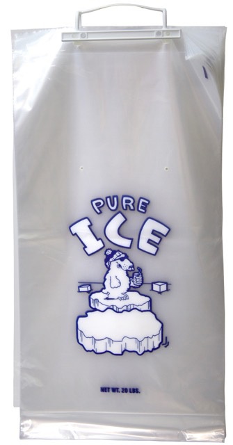 20 lb PURE ICE Ice Bag on Wickets with Polar Bear graphic 20 lb PURE ICE Ice Bag on Wickets with Polar Bear graphic
