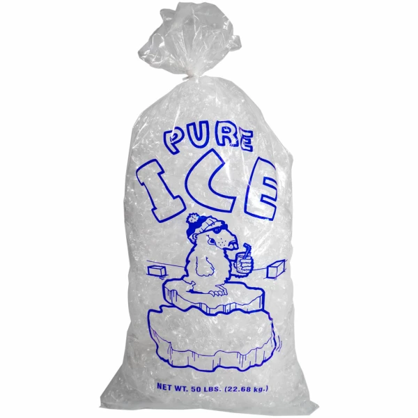 50 lb Plain Top Pure Ice Plastic Ice Bag Polar Bear