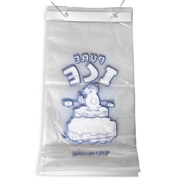 8 lb Ice Bag on Metal Wicket PURE ICE Back Back of Ice Bags 8 pound on Metal Wicket Polar Bear