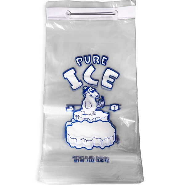 8 lb Ice Bag on Metal Wicket PURE ICE Front Front of Ice Bags 8 pound on Metal Wicket Polar Bear