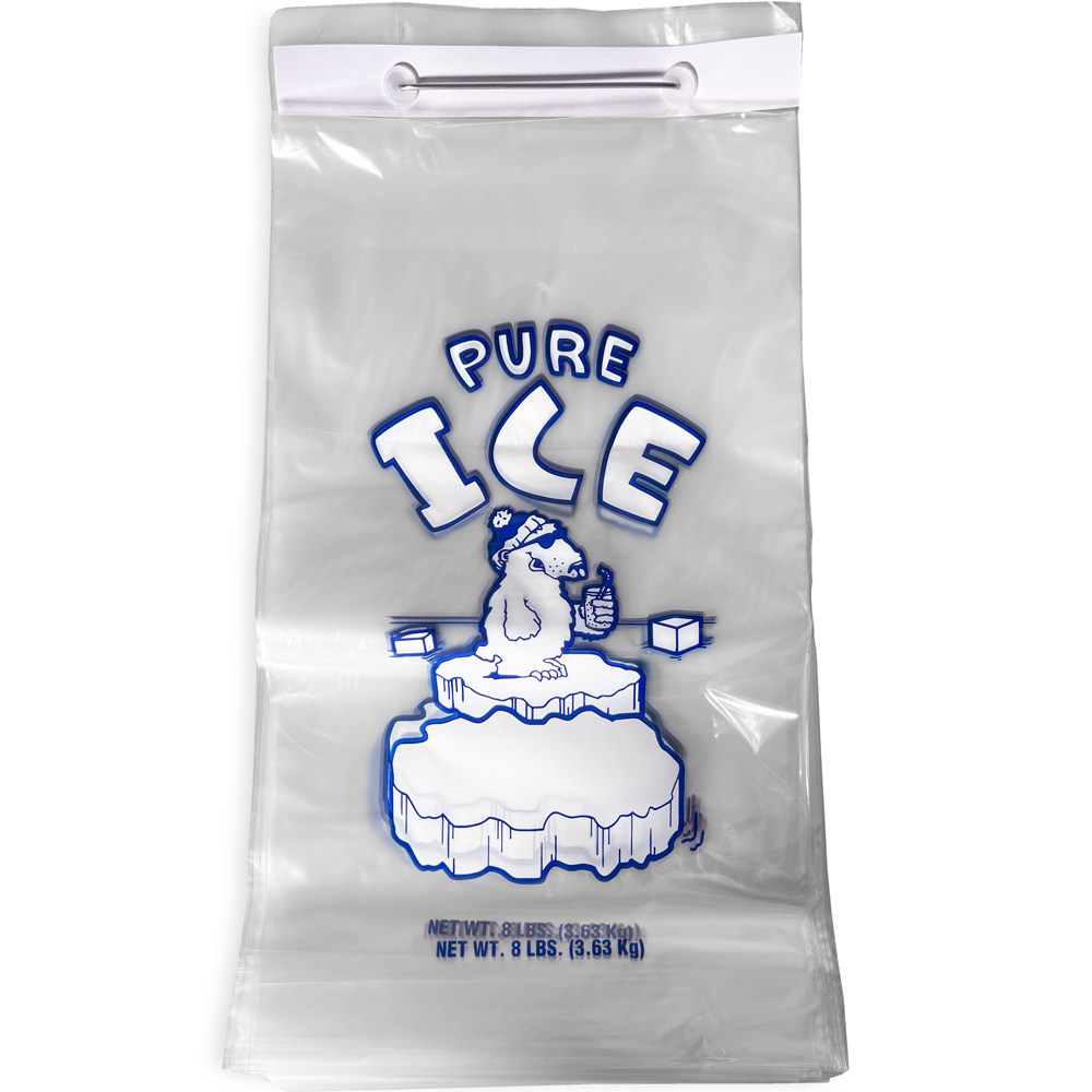Front of Ice Bags 8 pound on Metal Wicket Polar Bear