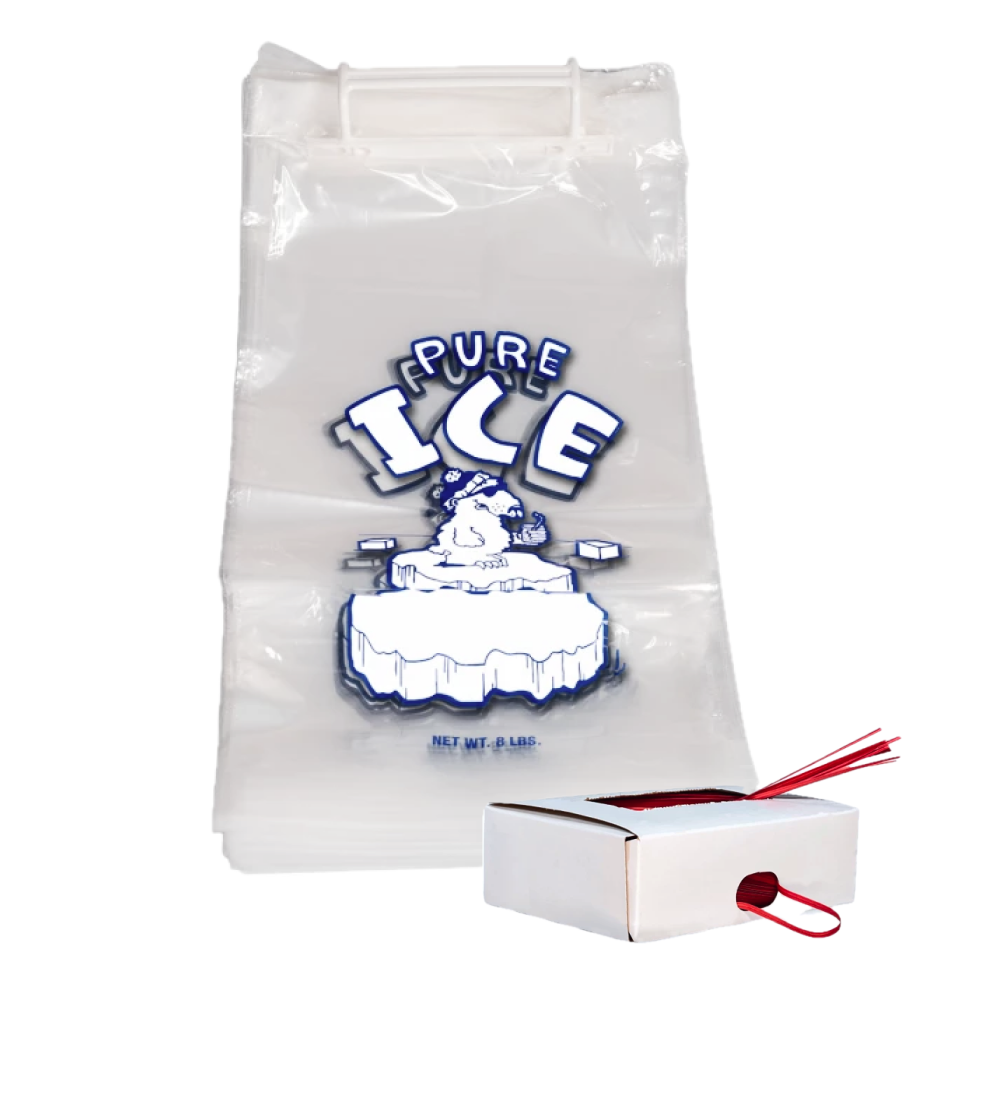 10 lb Wicketed Plain Top PURE ICE Plastic Ice Bags