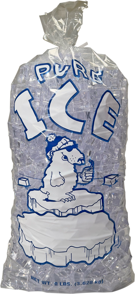 8 lb Ice Bags with Plastic Wicket PURE ICE Cube