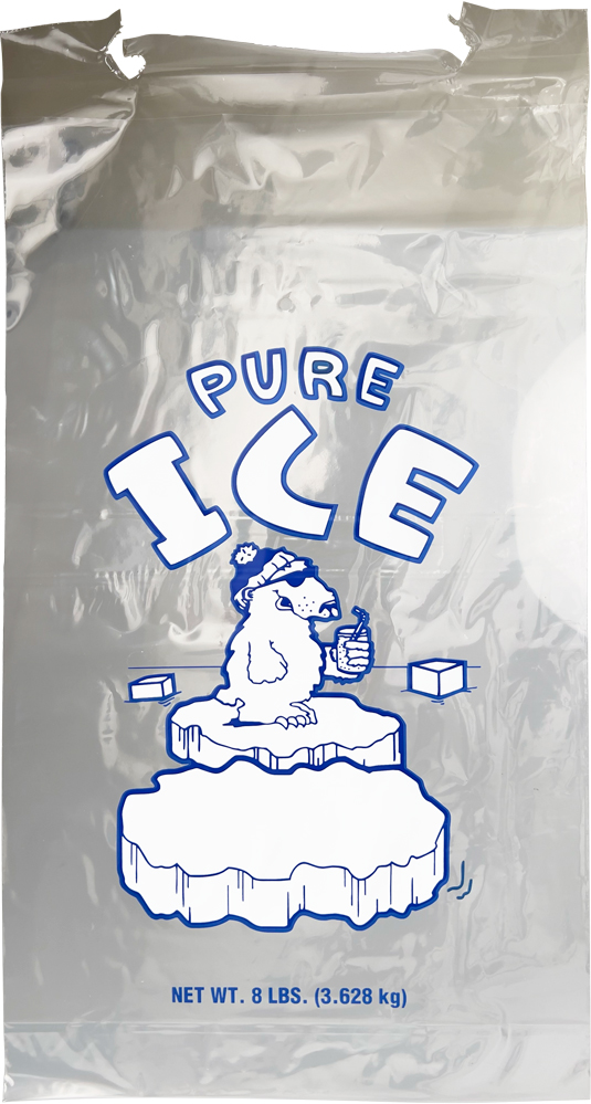 8 lb Ice Bags with Plastic Wicket PURE ICE off Wicket