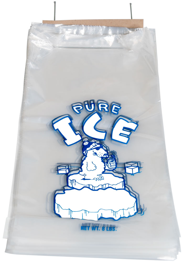 8 lb Wicketed "PURE ICE" Plastic Ice Bags 11" x 19" + 3 Ice Bags