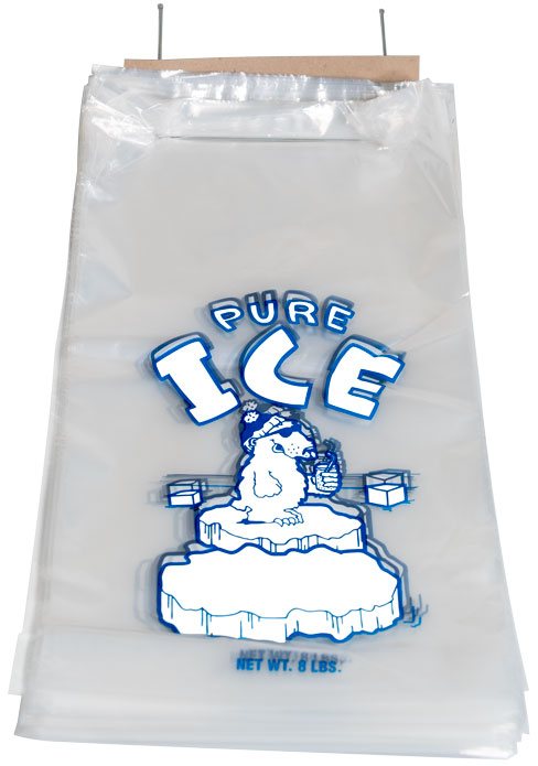 8 lb Metal Wicketed Pure Ice Plastic Ice Bag Polar Bear