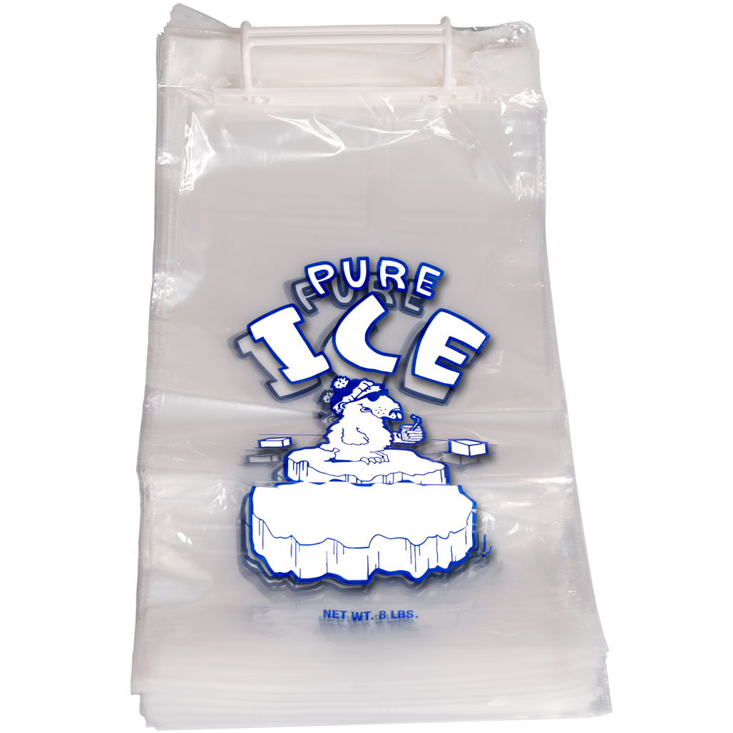 8 lb PURE ICE Ice Bag on Wickets with Polar Bear graphic