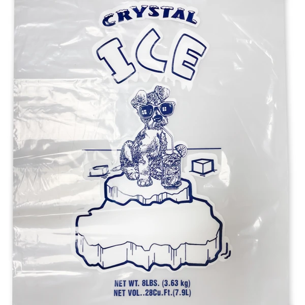 8 lb "Crystal Ice" Drawstring Ice Bag Print Close up of on Front of 8 lb. "Crystal Ice" Drawstring Ice Bag