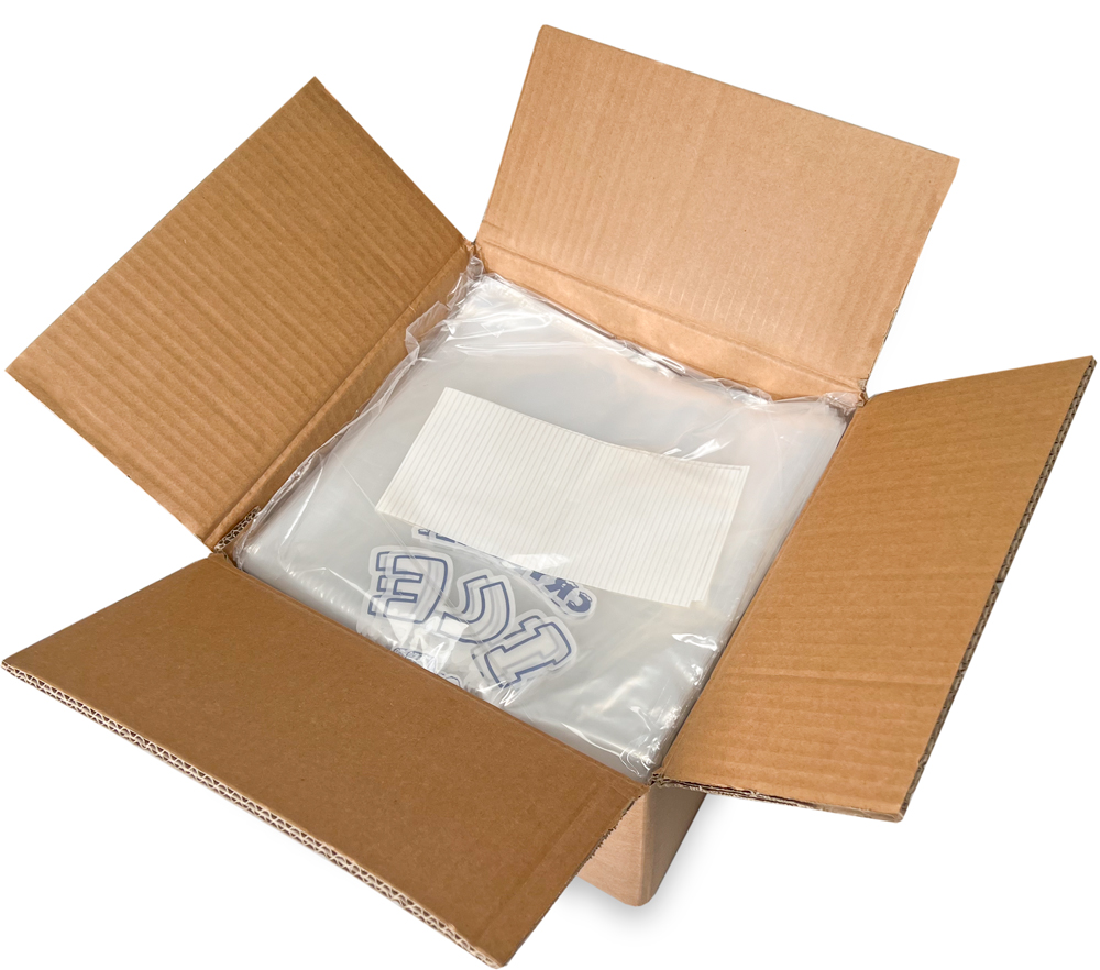 Case of 8 lb. Plastic Ice Bags and Ties - CRYSTAL ICE Dog Print