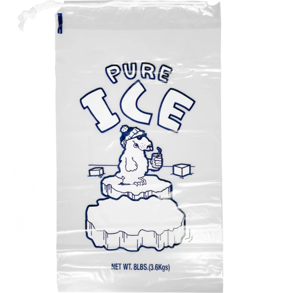 8 lb Pure Ice Drawstring Ice Bag Front Front of 8 lb. Pure Ice Drawstring Ice Bag