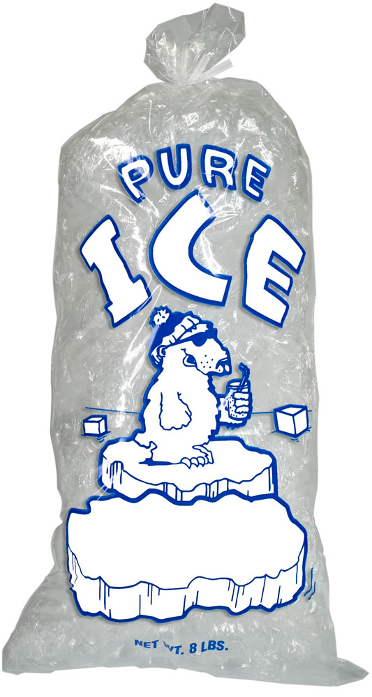 8 lb Plain Top Pure Ice Plastic Ice Bag Polar Bear