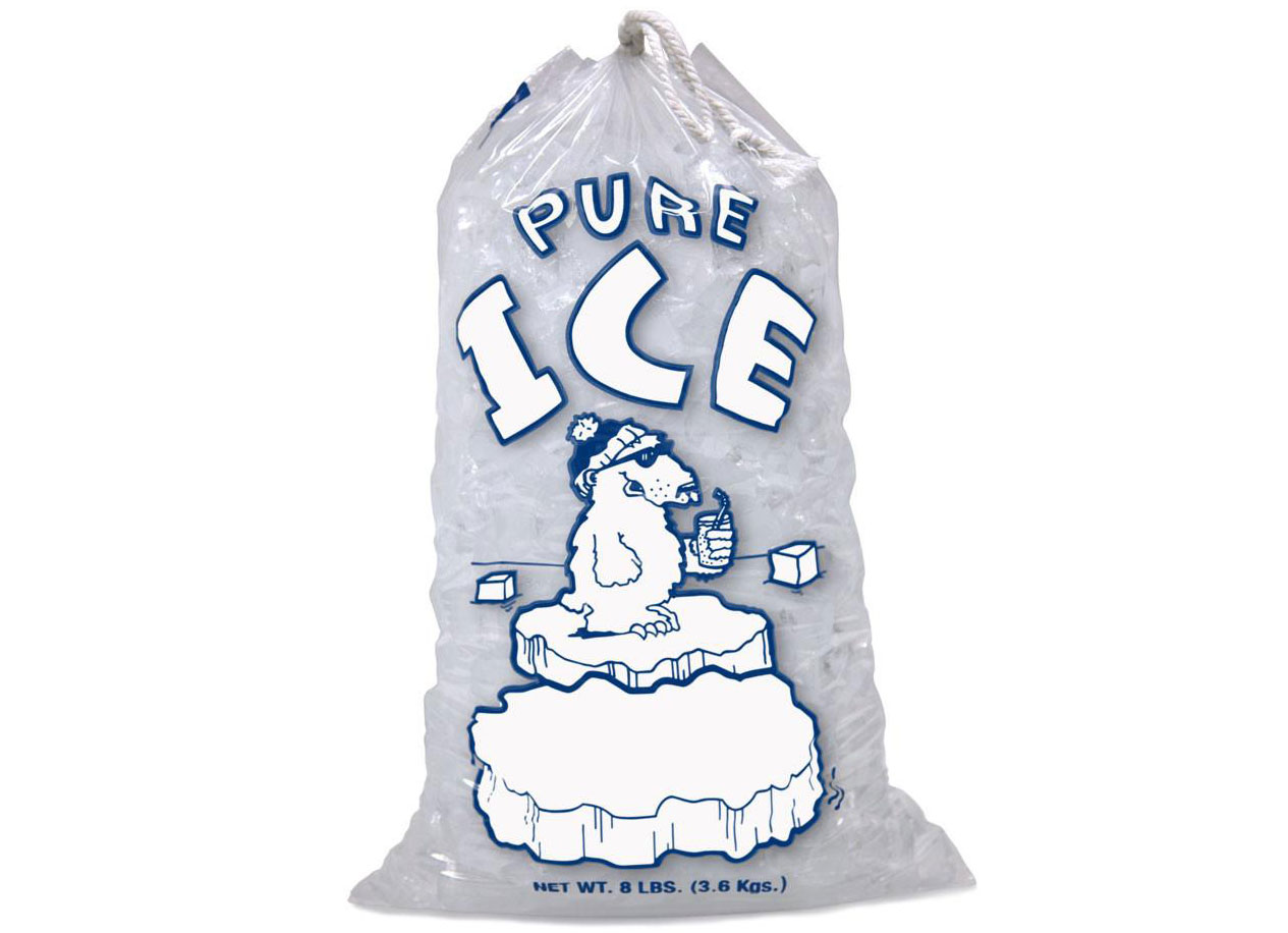 8 lb "PURE ICE" Icebags with Drawstring 11" x 18" Ice Bags with
