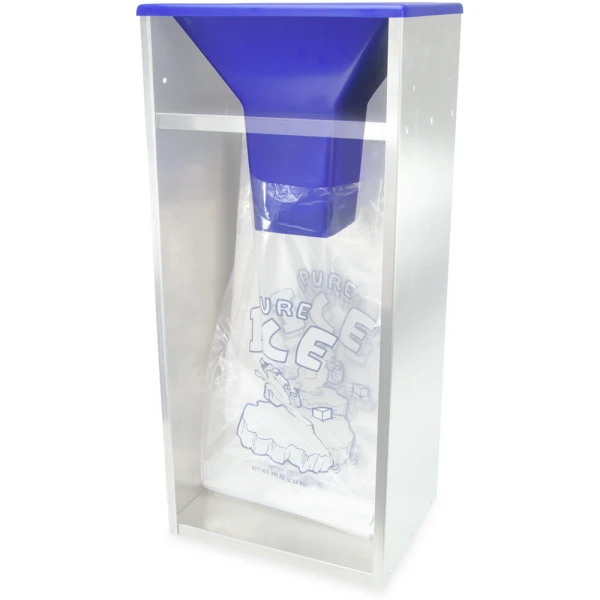 Ice Bagger Dispenser Chute with Ice Bagger Ice Bagger Dispenser Chute Inserted into Top of Ice Bagger
