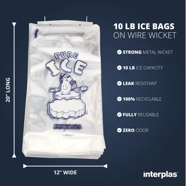 10 lb Ice Bags Plain Top On Wicket PURE ICE Dimensions Dimesions of 10 lb Ice Bags Plain Top On Wicket PURE ICE