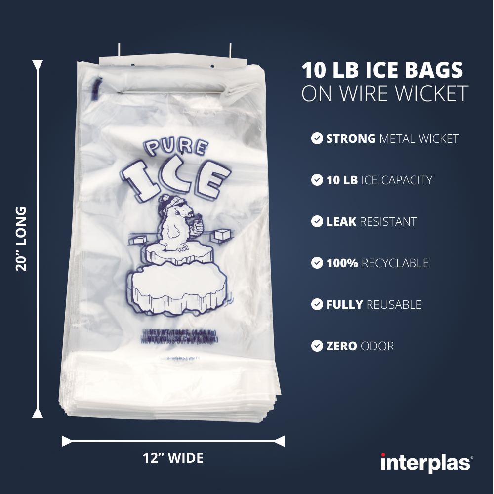 Dimesions of 10 lb Ice Bags Plain Top On Wicket PURE ICE