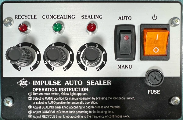 18 in. 10mm automatic double impulse sealer control panel 18 in. 10mm Automatic Double Impulse Sealer
