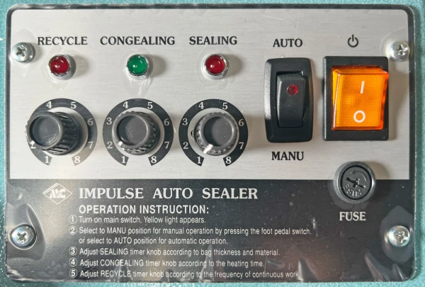 24 Inch 5mm Double Impulse Automatic Sealer 24 in. 5mm Automatic Double Impulse Sealer Control Panel