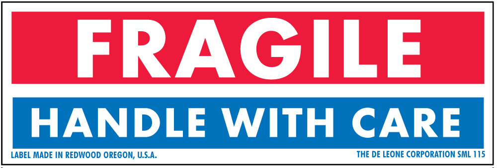 1 x 3 Fragile - Handle With Care Red White and Blue Label