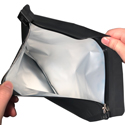 Black 12.5 x 9 Child Proof Exit Bags Hands Holding Bag Open