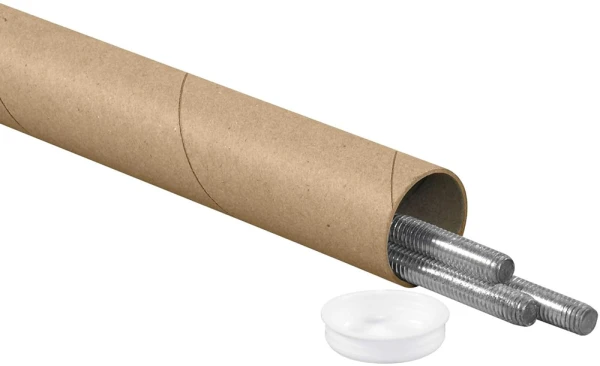 1 1/2 x 12 Kraft Round Cardboard Mailing Tubes 1 1/2 x 12 Round Cardboard Mailing Tubes and End Caps Containing Steel Rods