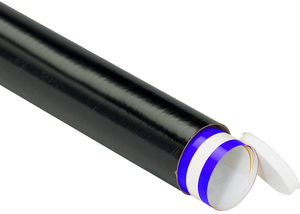 2 x 12 Round Cardboard Mailing Tubes and End Caps with a poster