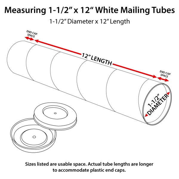 How to measure 1 1/2 x 12 White Round Cardboard Mailing Tubes How to measure 1 1/2 x 12 White Round Cardboard Mailing Tubes and End Caps