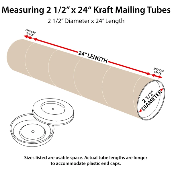 How to measure 2.5 x 24 Kraft Round Cardboard Mailing Tubes How to measure 2.5x24 Round Cardboard Mailing Tubes and End Caps