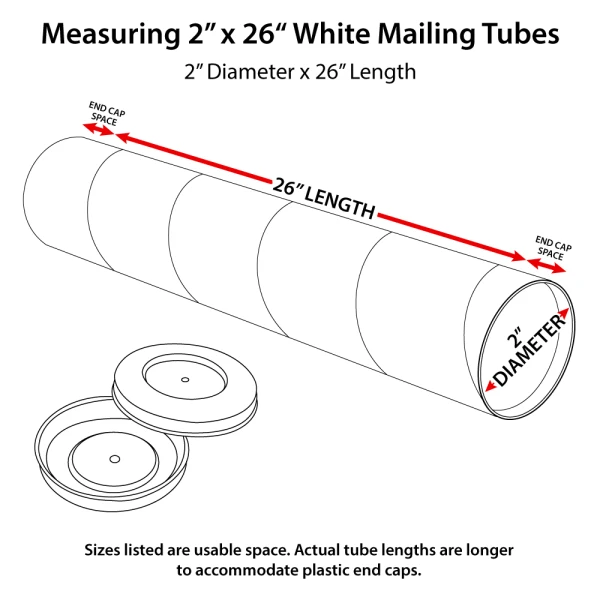 How to measure 2 x 26 White Round Cardboard Mailing Tubes How to measure 2x26 White Round Cardboard Mailing Tubes and End Caps