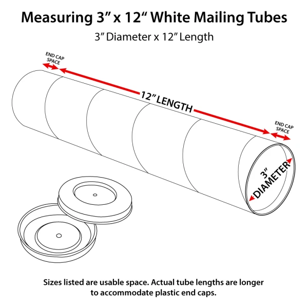 How to measure 3 x 12 White Round Cardboard Mailing Tubes How to measure 3 x 12 White Round Cardboard Mailing Tubes and End Caps