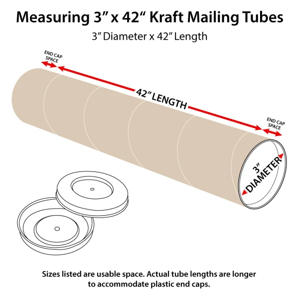 How to measure 3 x 42 Kraft Round Cardboard Mailing Tubes How to measure 3 x 42 Round Cardboard Mailing Tubes and End Caps