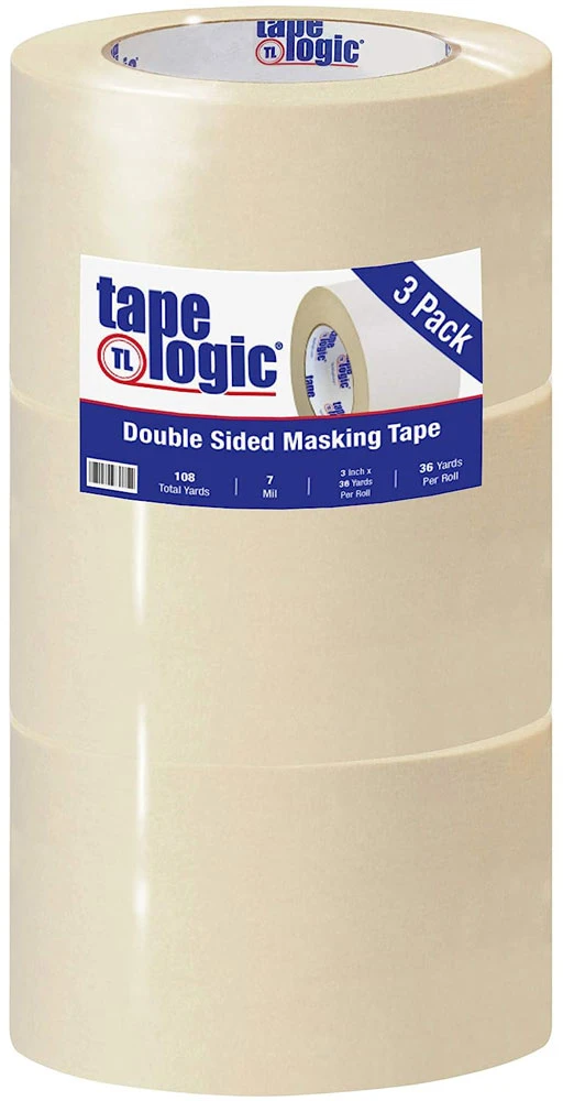 Crepe 3 inch x 36 yds 7 mil Double Side Masking Tape - 3 Roll Pack