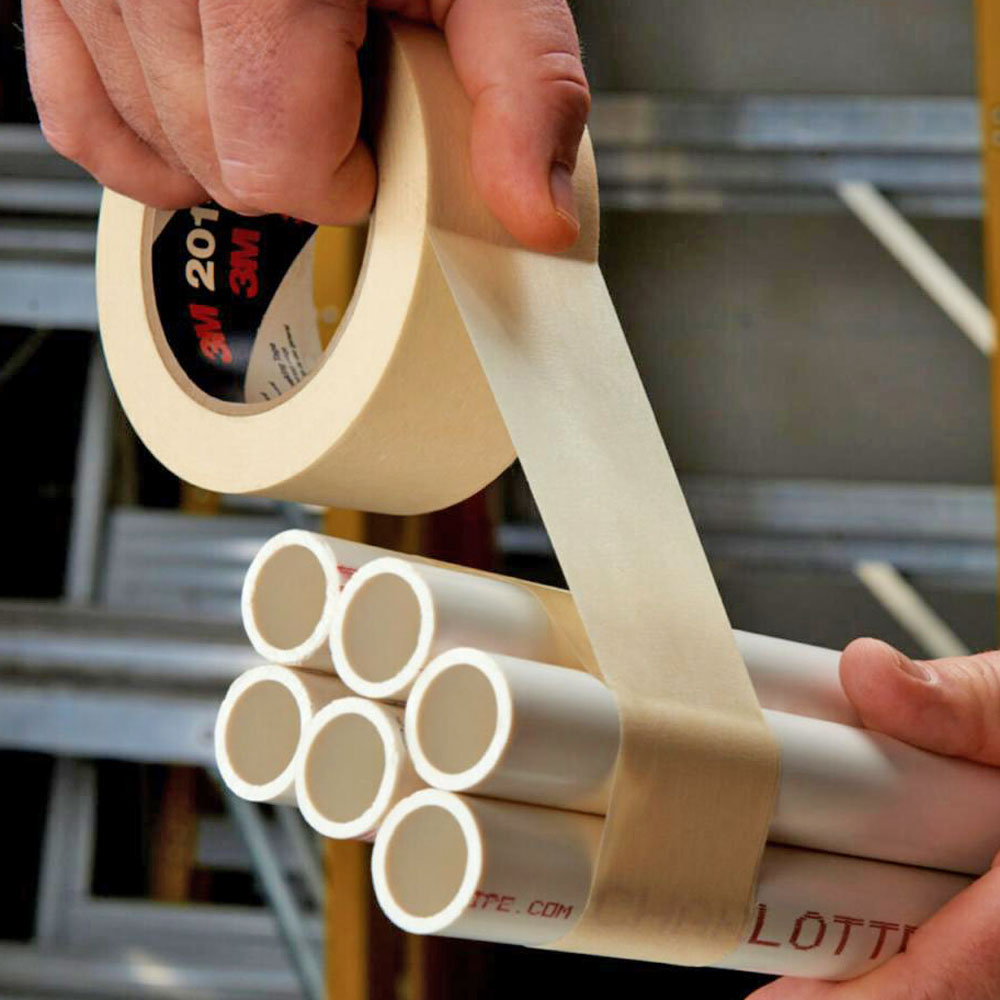 3M 201 3 x 60 yd 4.4 mil Masking Tape Wrapping White PVC Pipe