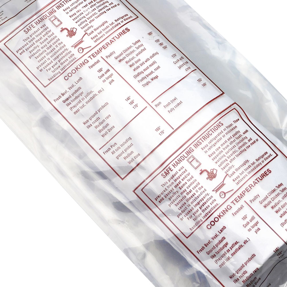 6 x 3 x 15 Printed Meat Bag with Safe Handing Instructions