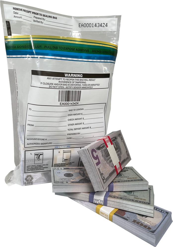 Clear Secur-Pak Deposit Bag 9 x 12 with money